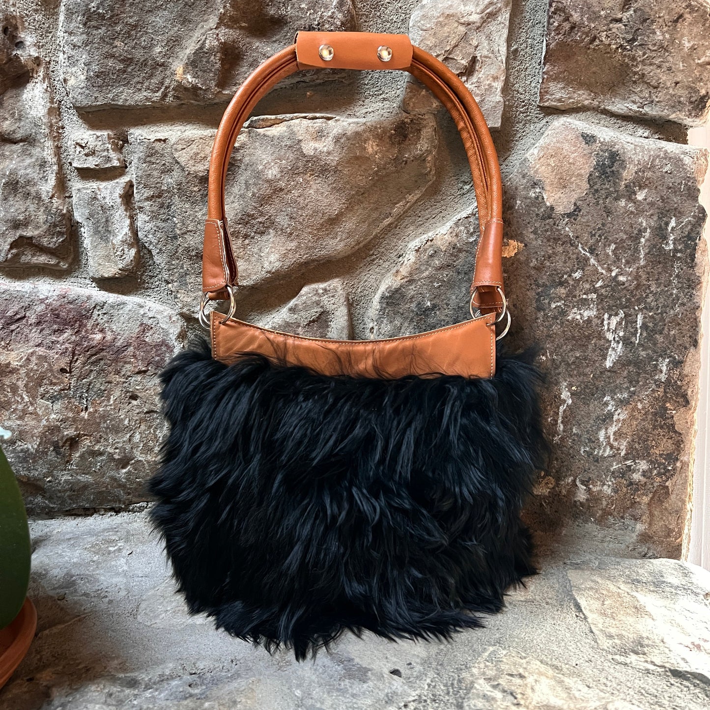 Luxury Handmade Suri Alpaca fur Purse. Black