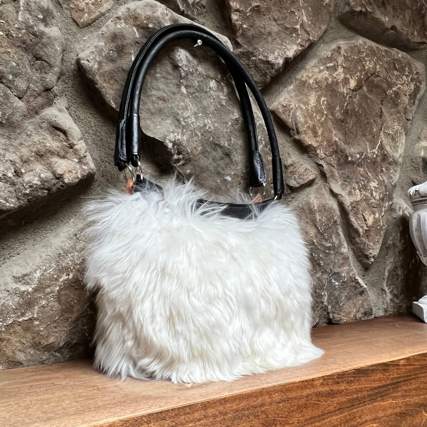 Luxury Handmade Suri Alpaca Fur Purse. White