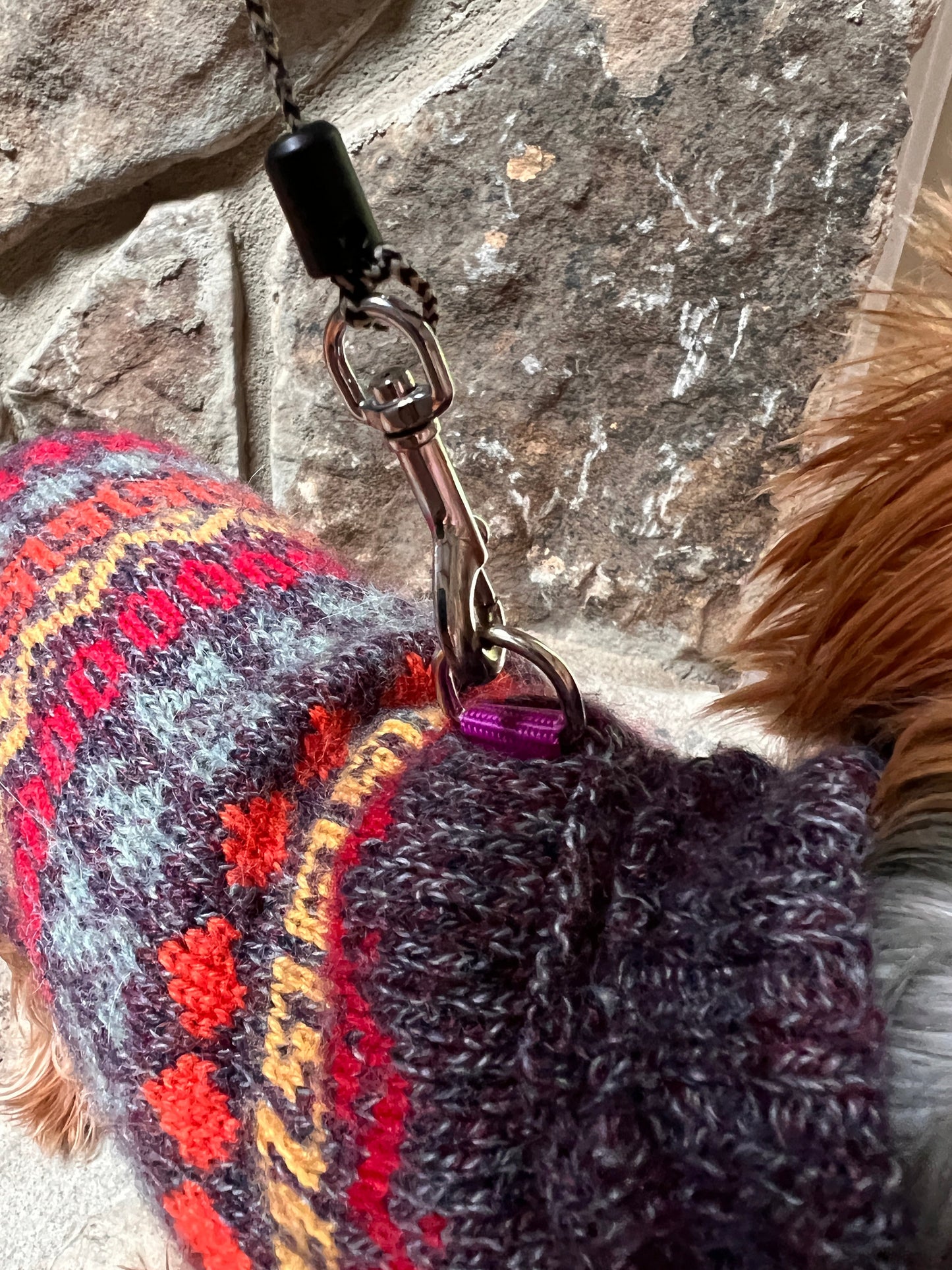 leash hole on Peruvian NAZCA Alpaca dog sweater. (Size XX0-4)