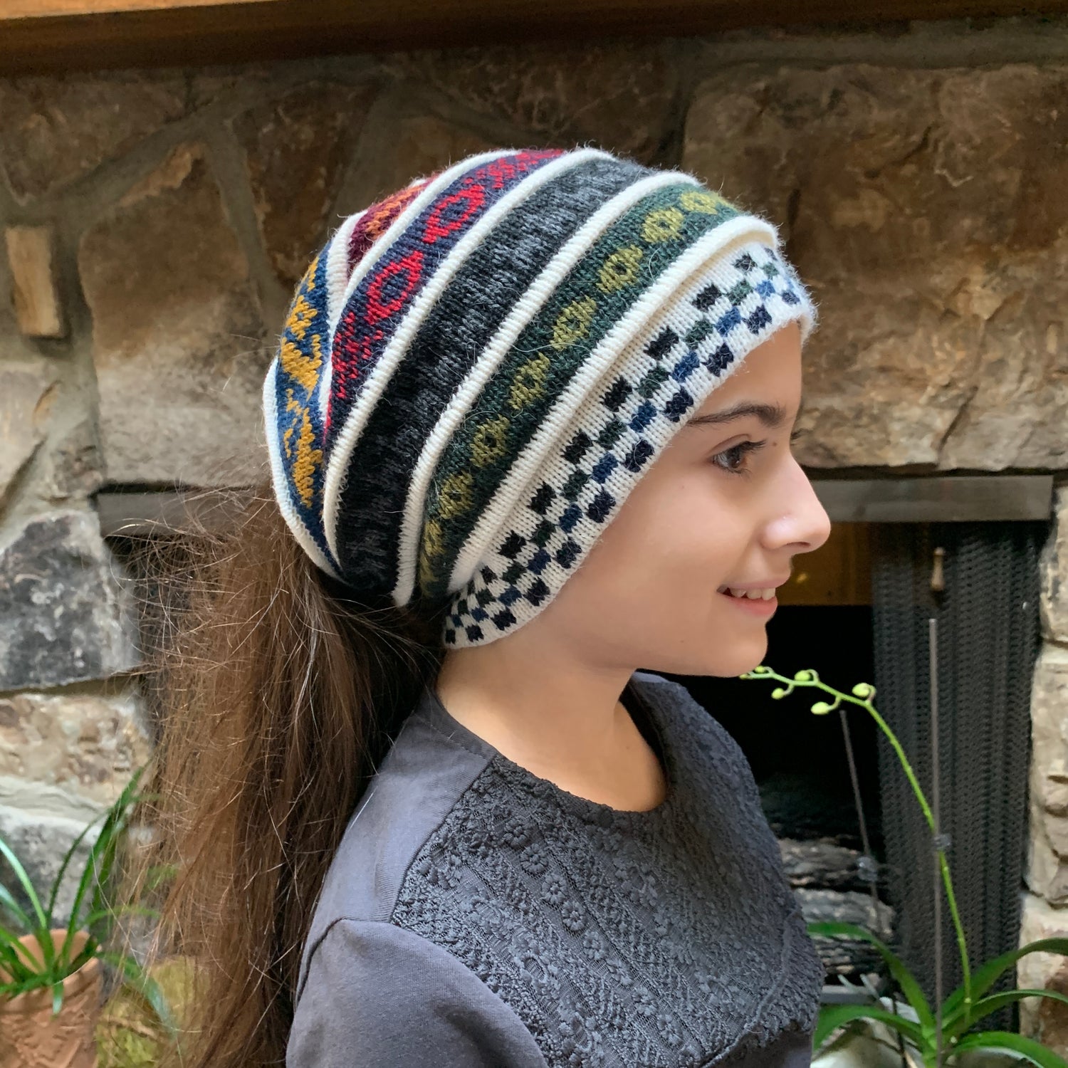 Silver Reversible Alpaca Gator Beanie or ponytail beanie