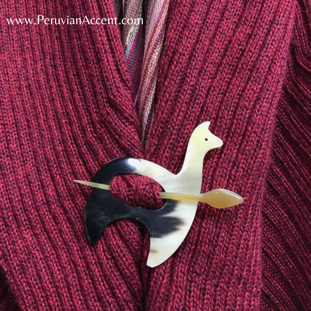 Handmade luxury sweater pins made from bull horns. - Peruvian Accent