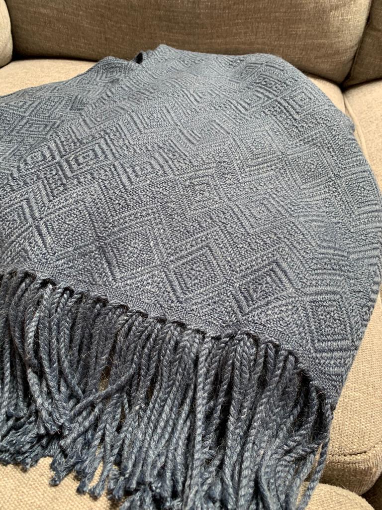 Hand-loomed Steel Blue Alpaca throw Blanket
