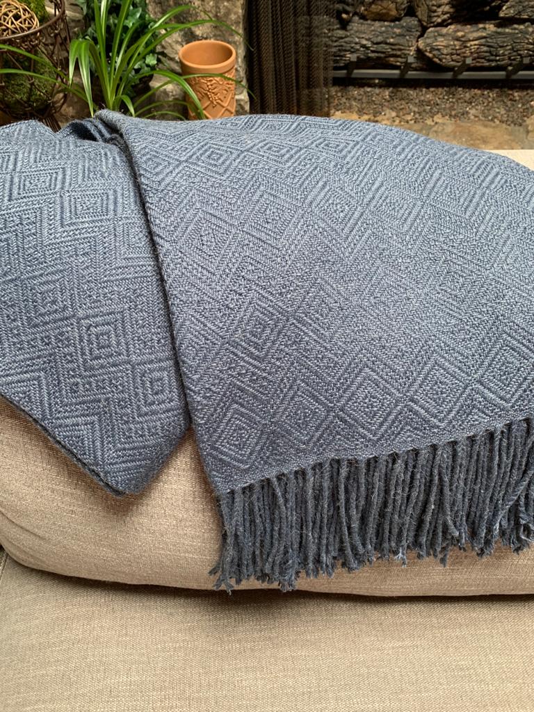 Hand-loomed Steel Blue Alpaca throw Blanket