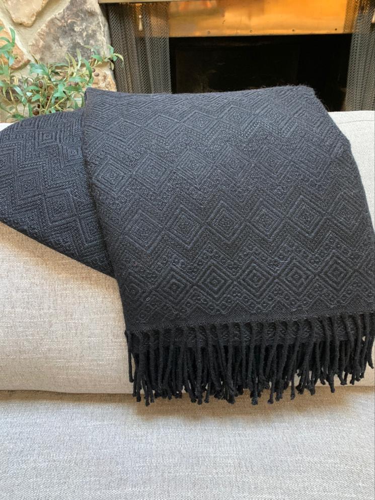 Hand-loomed Solid Black Alpaca Throw blanket made in the Andes of Peru by PeruvianAccent.com