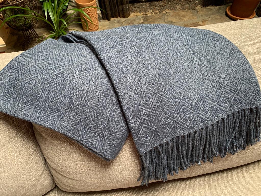 Hand-loomed Steel Blue Alpaca throw Blanket