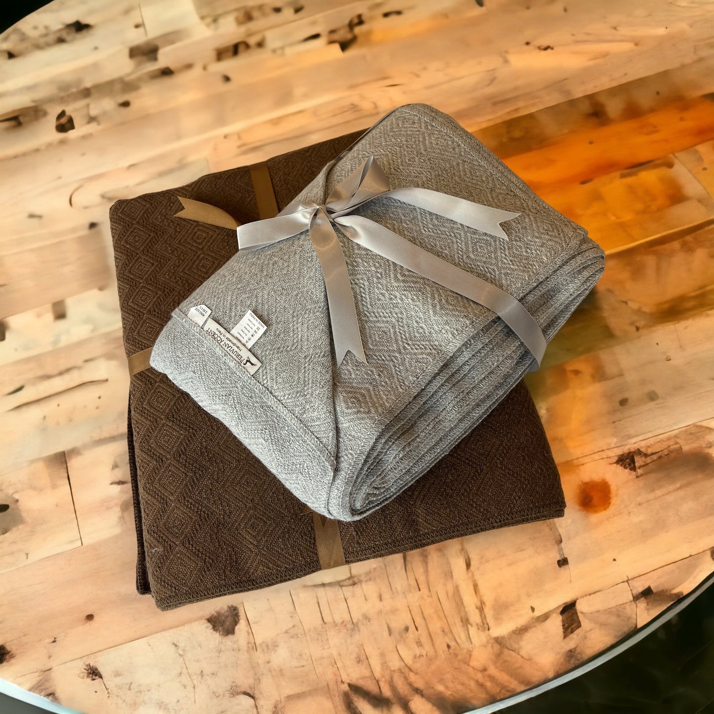 Cafe Brown and Silver Luxury Queen or King Size Alpaca Blanket