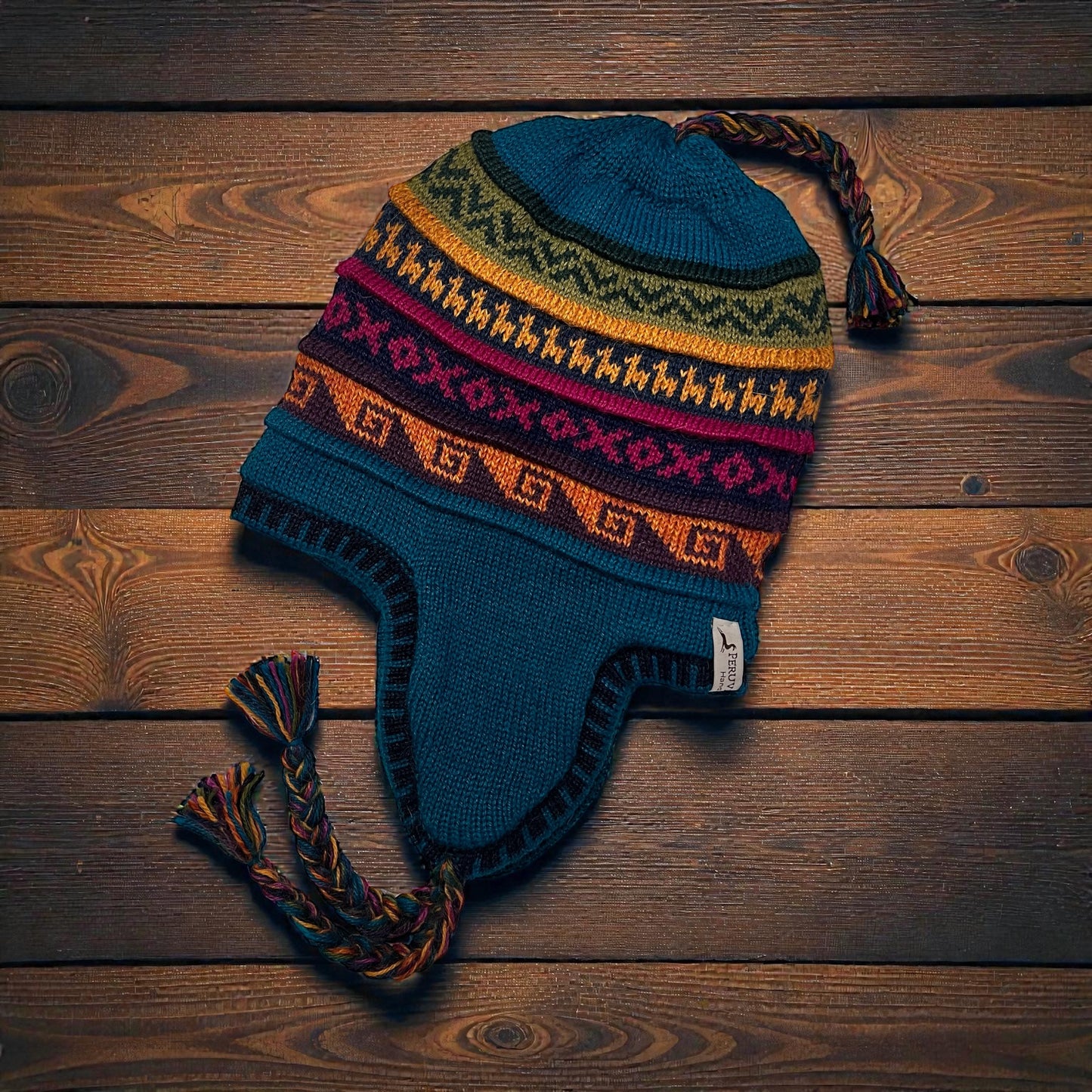 Reversible Alpaca Chullo Beanie (ROUND EAR). Size L.