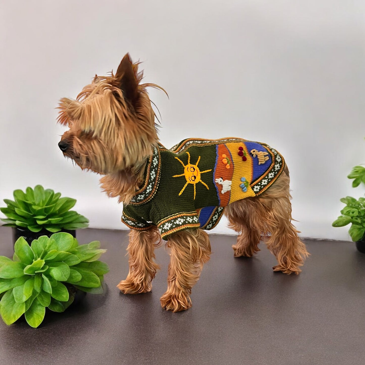 MILITARY GREEN Handmade Peruvian Dog Sweater All Sizes (X0-14)