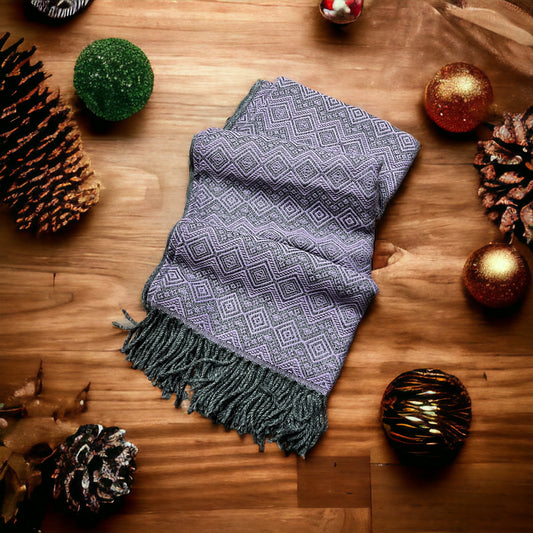 Royal Purple and Charcoal color, Handmade luxury Alpaca throw blanket.