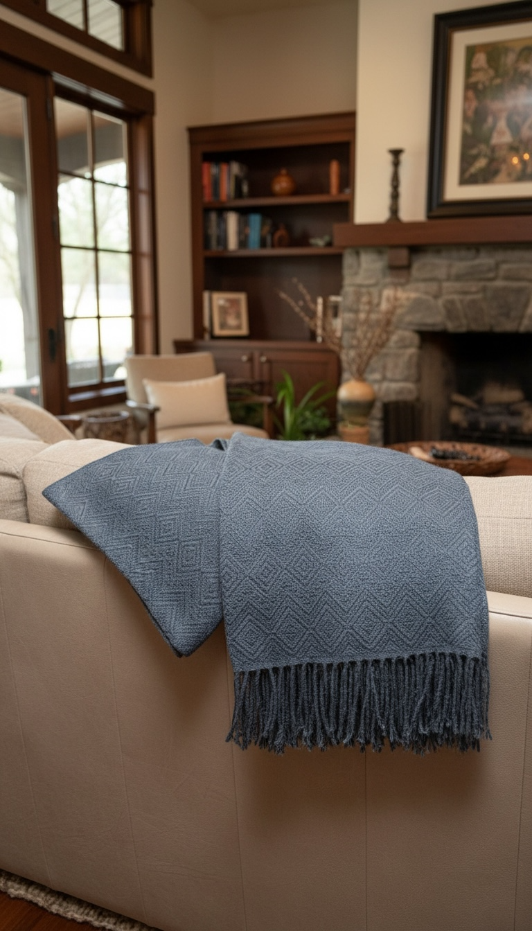 Hand-loomed Steel Blue Alpaca throw Blanket
