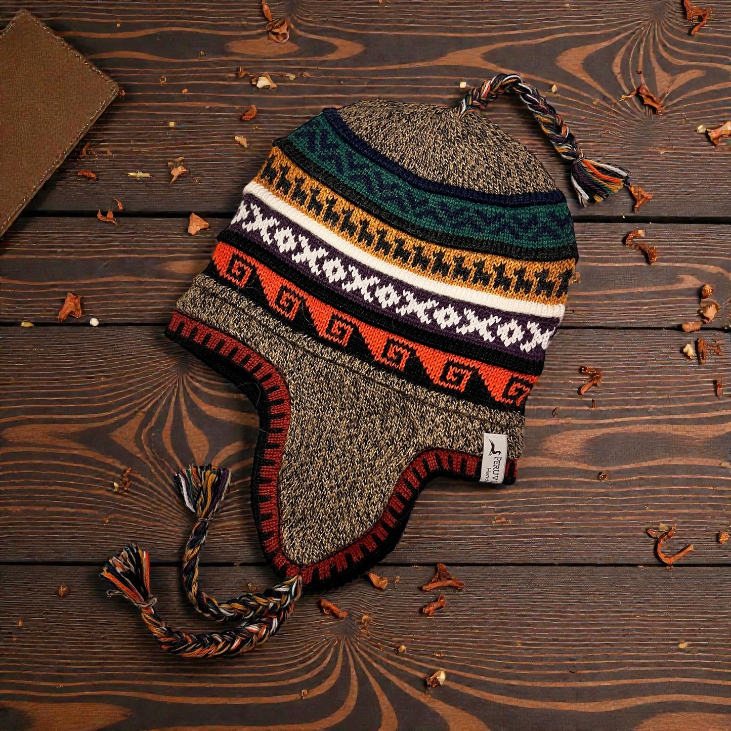 Reversible Alpaca Chullo Beanie (ROUND EAR). Size L.