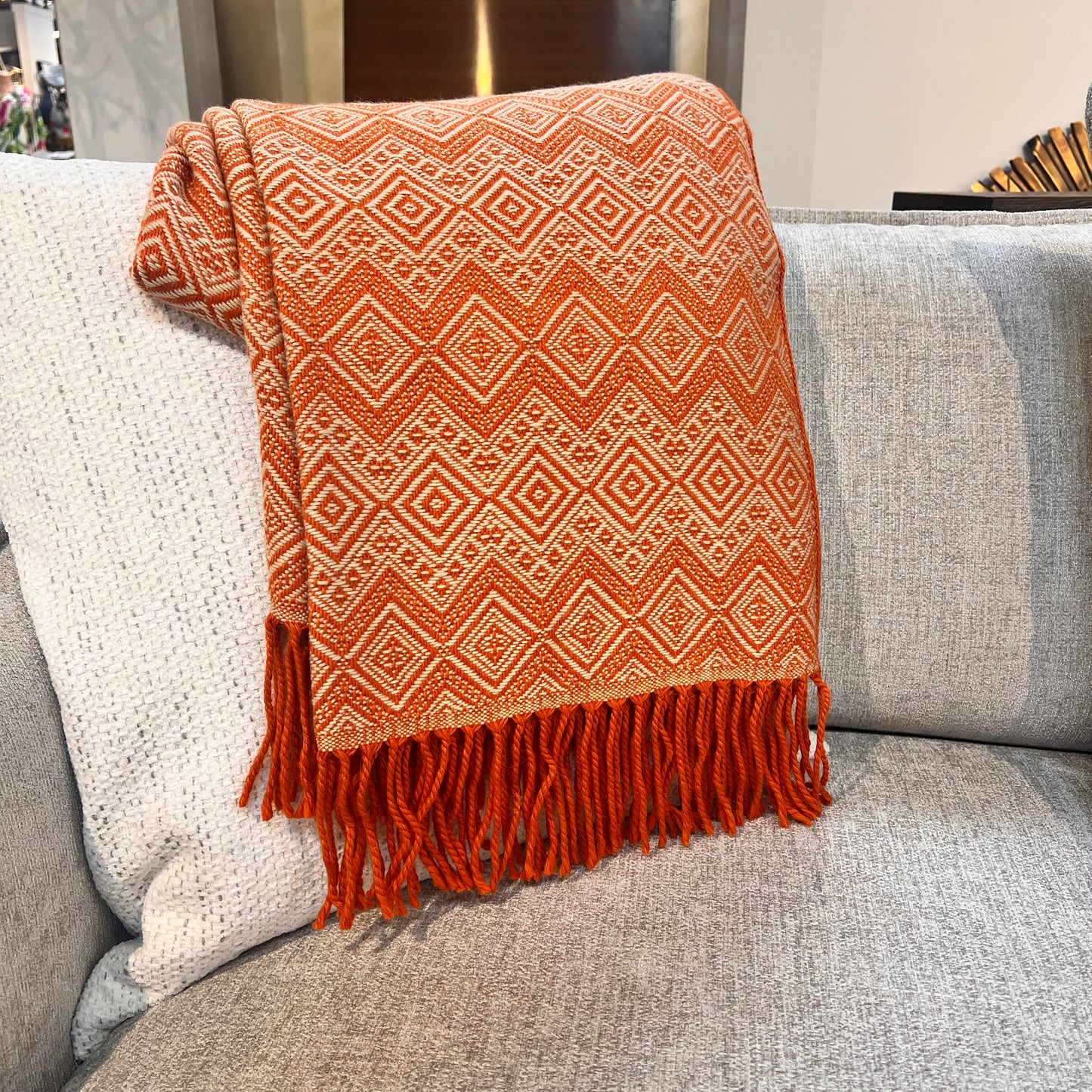 Terracotta Reserve Alpaca Throw Blanket (Beige & Orange)