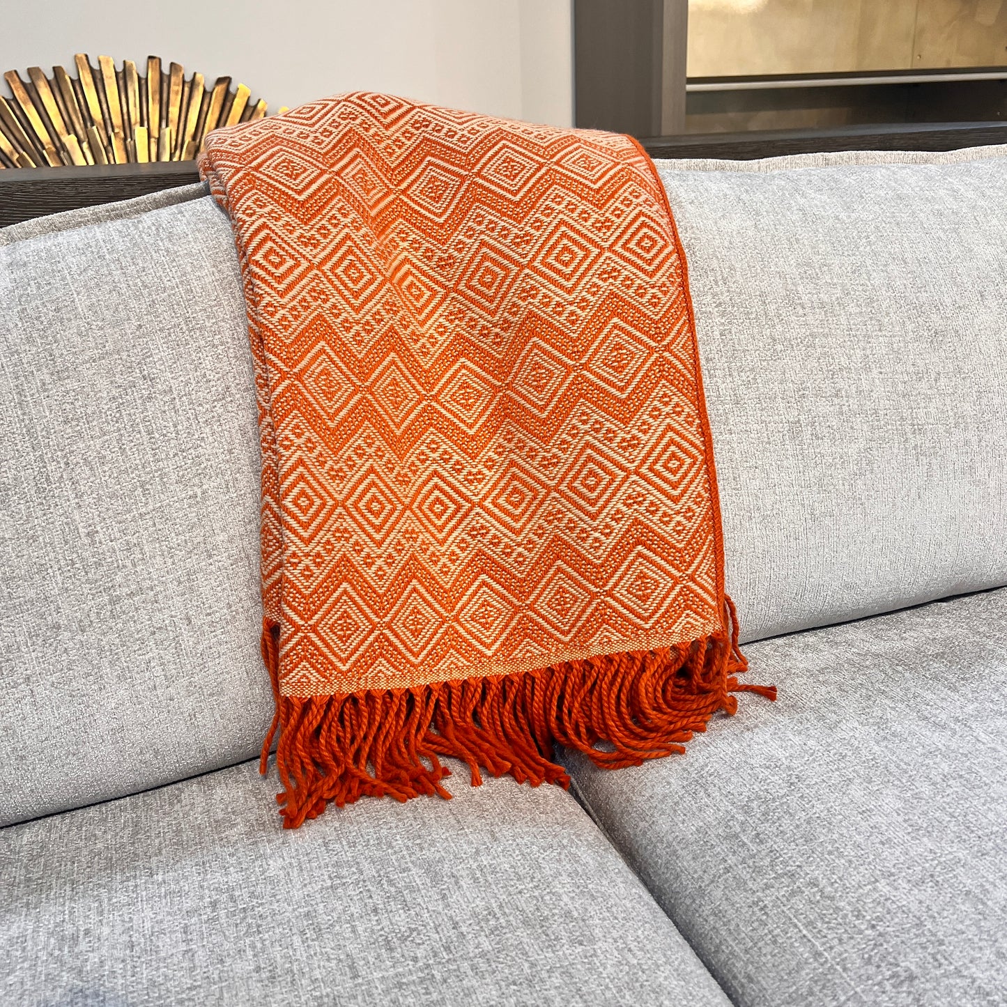 Terracotta Reserve Alpaca Throw Blanket (Beige & Orange)