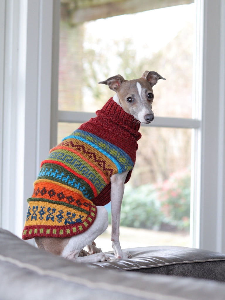 Inca Red Nazca Alpaca dog sweater (Size XX0-8)