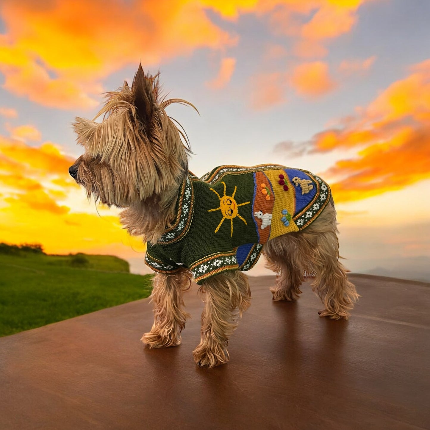 MILITARY GREEN Handmade Peruvian Dog Sweater All Sizes (X0-14)