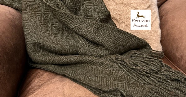 Hand-loomed Military Green Alpaca throw blanket