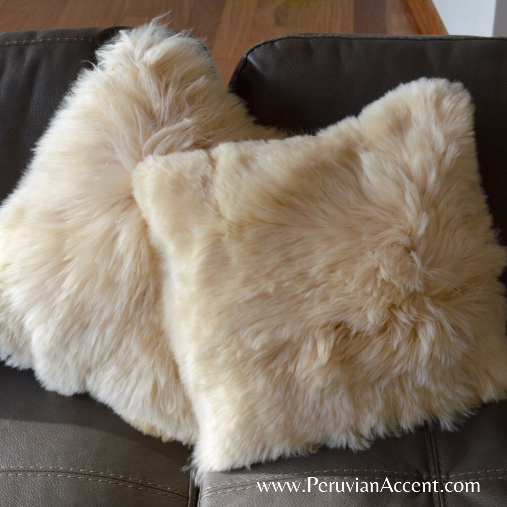 Wite Suri Alpaca fur pillow. Fur on ONE side. FREE SHIP