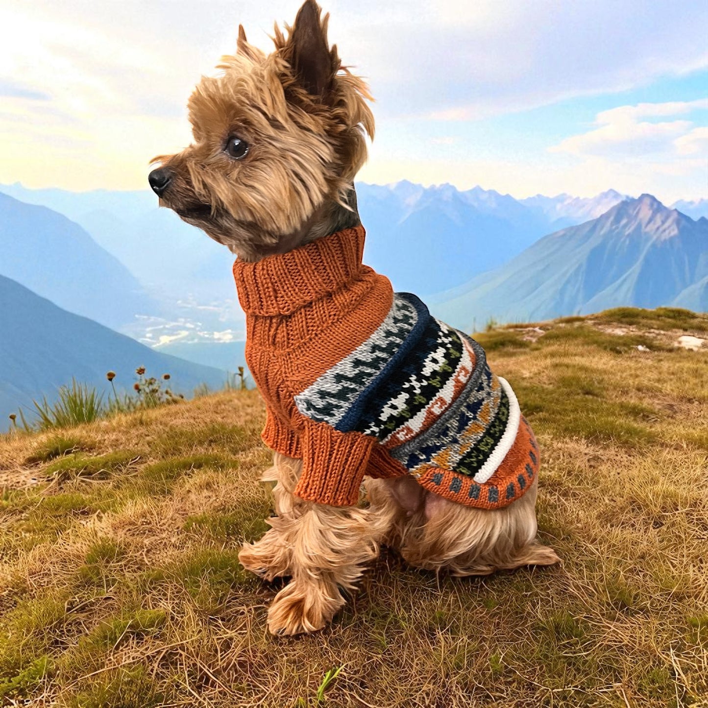 BURNT ORANGE QUARTER SLEEVE DOG SWEATER