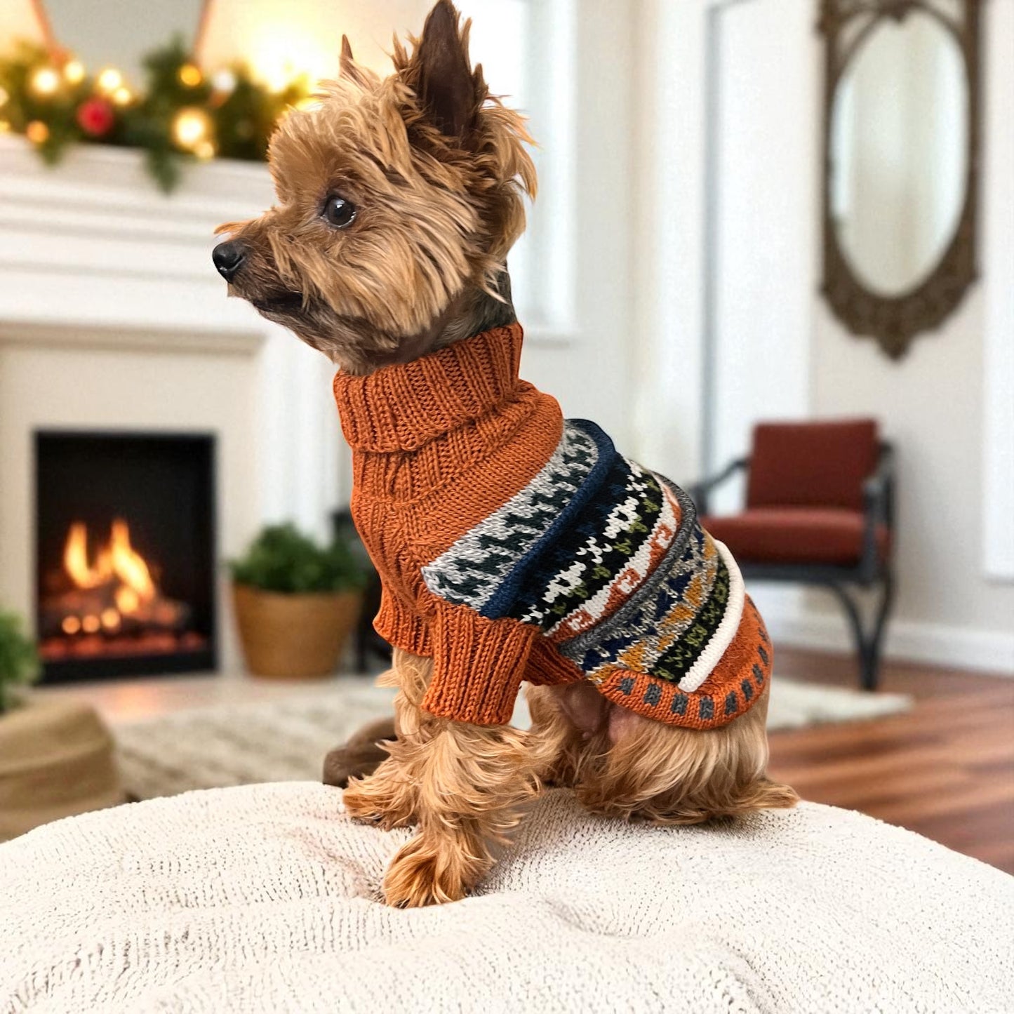 BURNT ORANGE QUARTER SLEEVE DOG SWEATER
