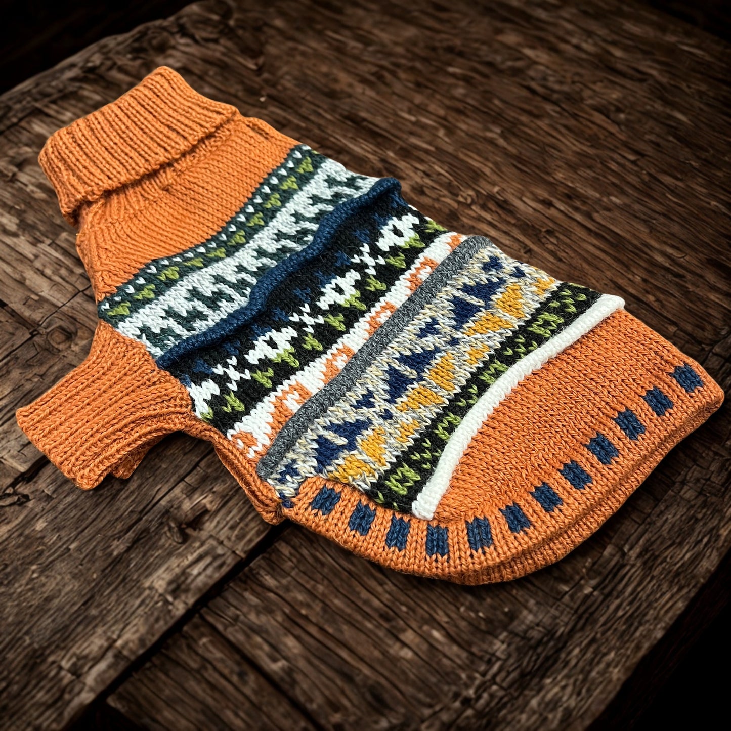 BURNT ORANGE QUARTER SLEEVE DOG SWEATER