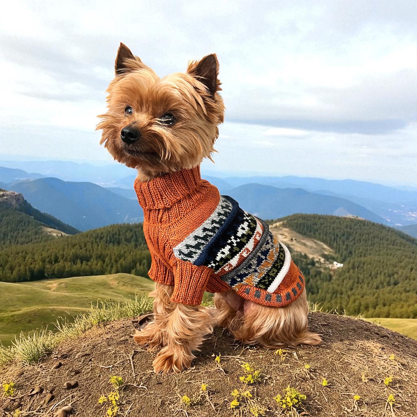 BURNT ORANGE QUARTER SLEEVE DOG SWEATER