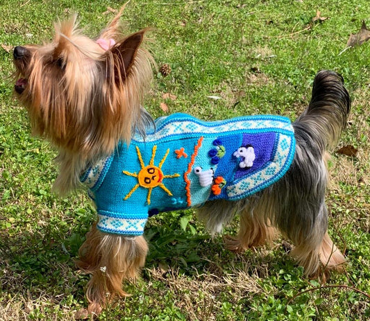 LIGHT BLUE zip up dog sweater. (sizes x0-8)