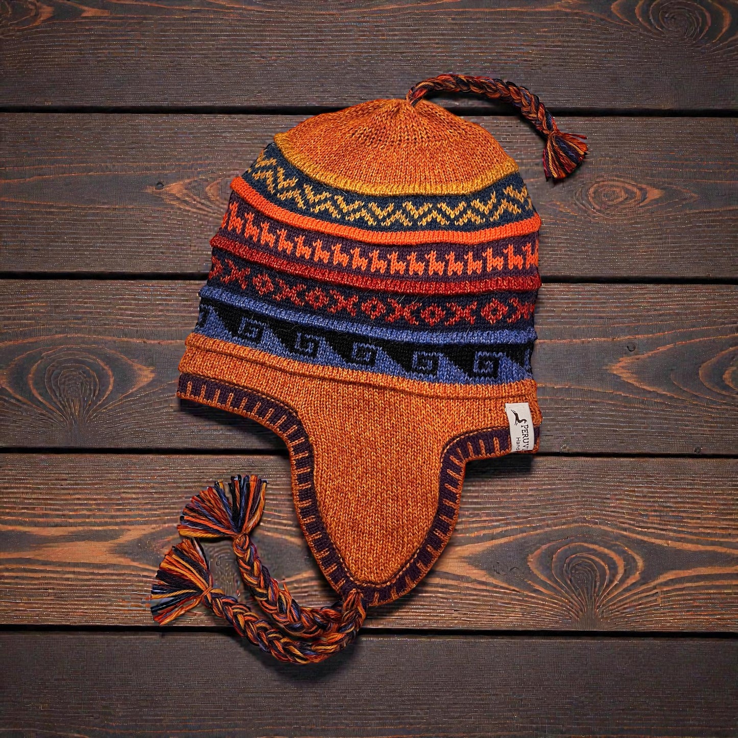 Reversible Alpaca Chullo Beanie (ROUND EAR). Size L.