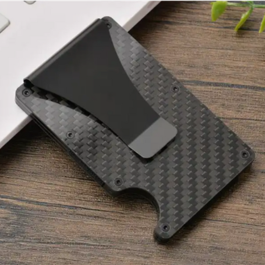 Black Carbon RFID blocking slim wallet.