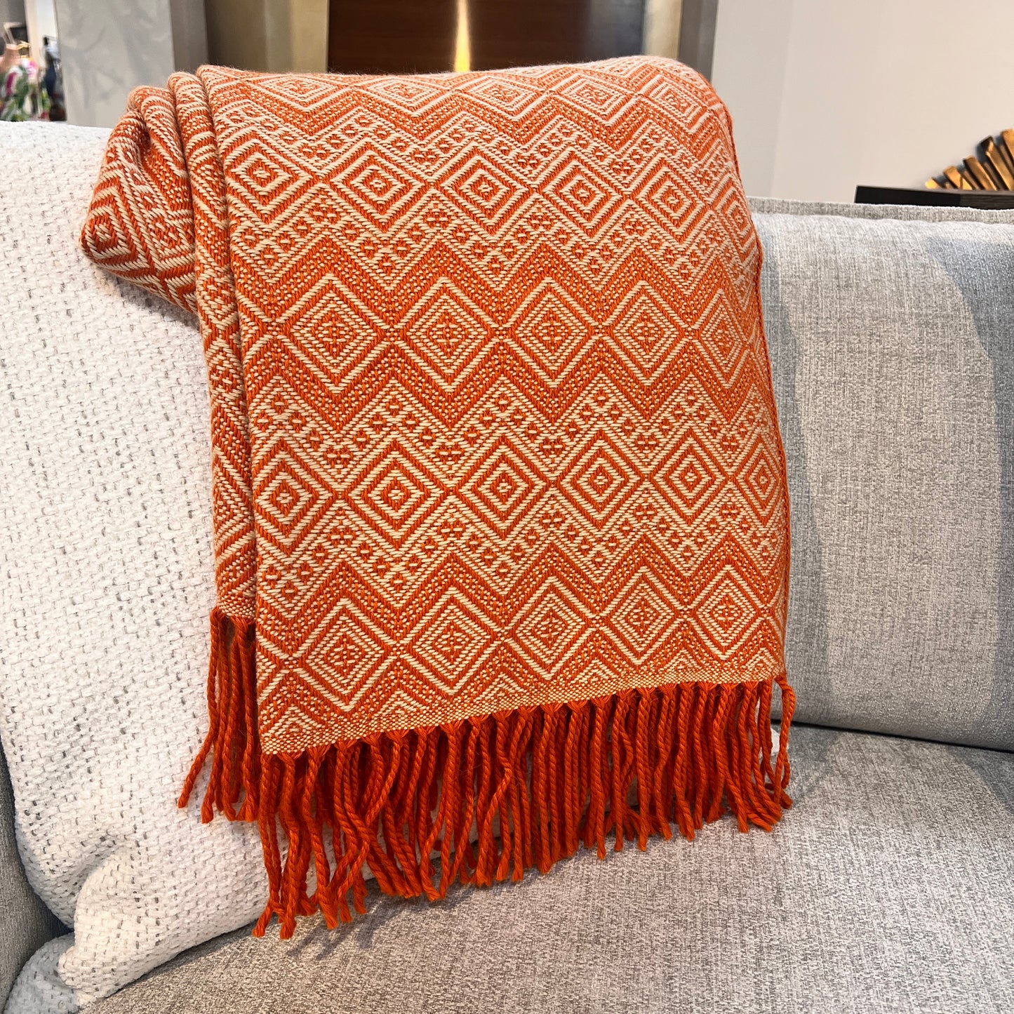 Terracotta Reserve Alpaca Throw Blanket (Beige & Orange)