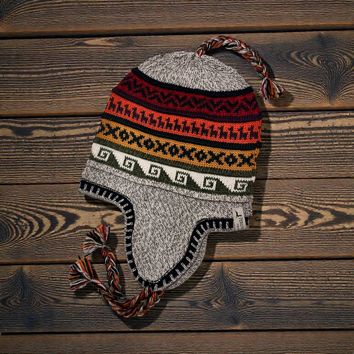 Reversible Alpaca Chullo Beanie (ROUND EAR). Size L.