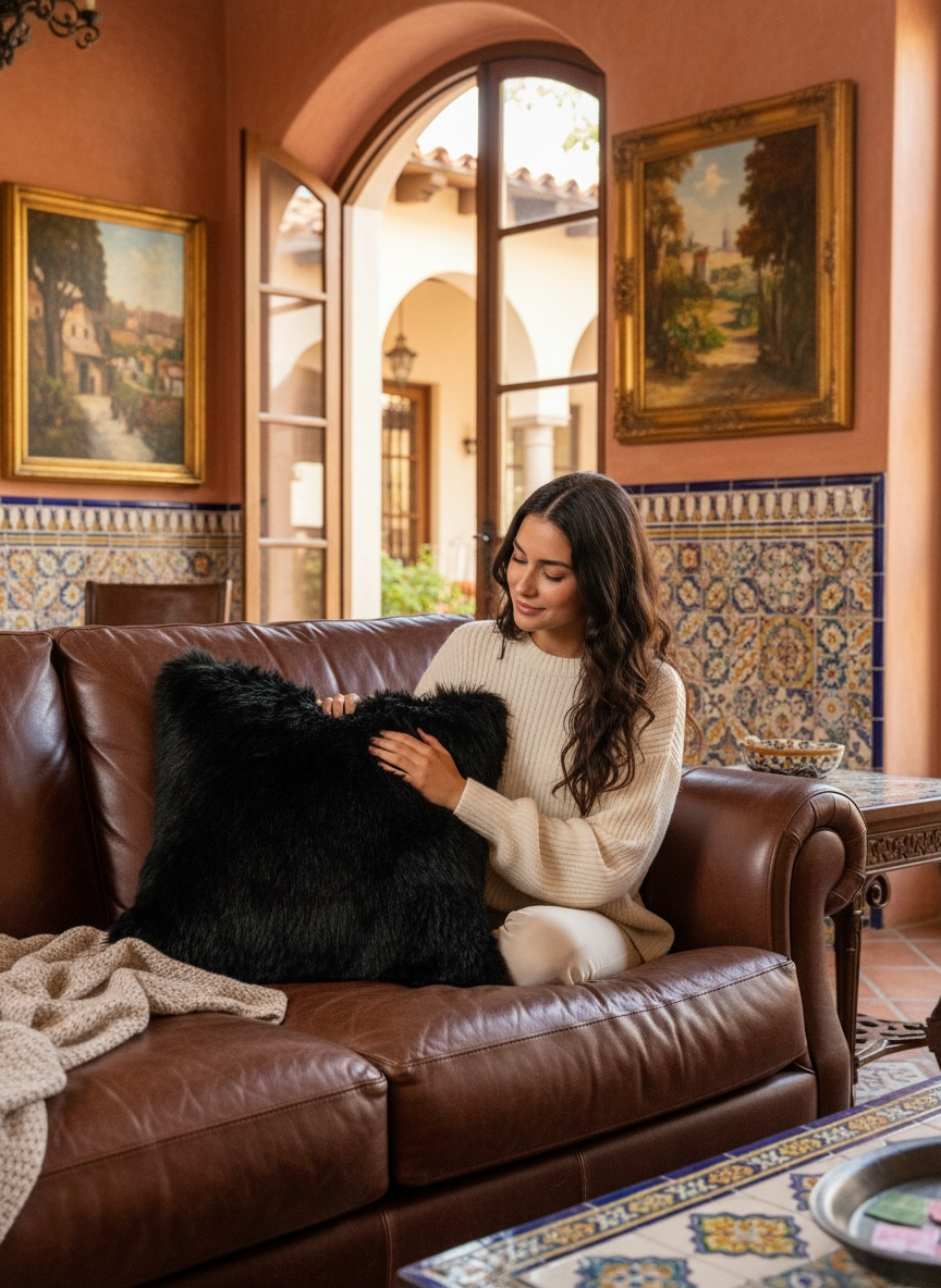 Baby Alpaca Fur Pillow 20x20 (Black)