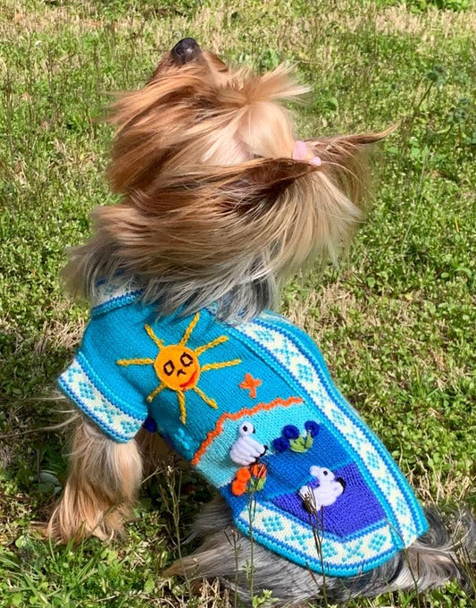 LIGHT BLUE zip up dog sweater. (sizes x0-8)