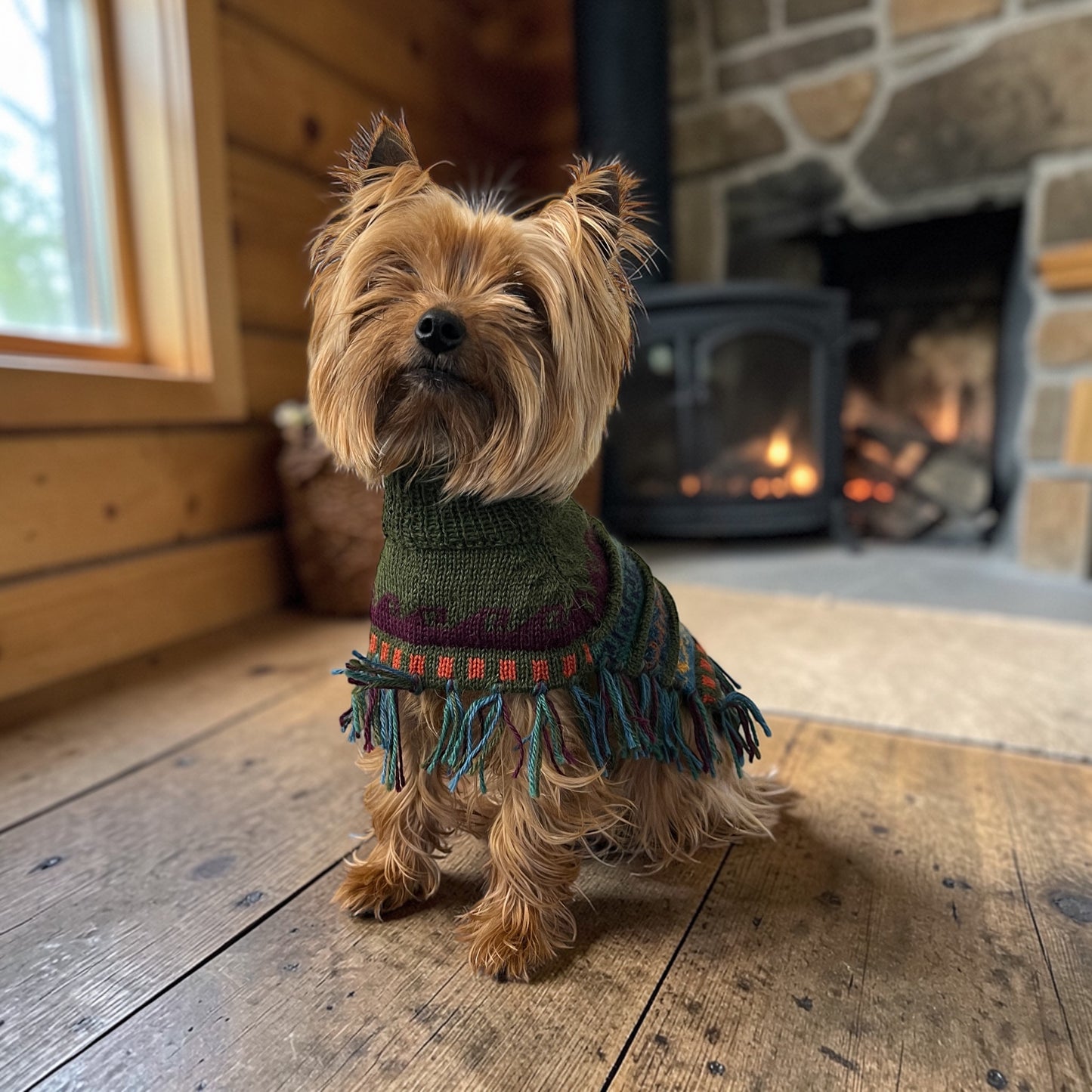 Military Green Alpaca Dog Poncho – Handmade in Peru (Sizes XX0–8)