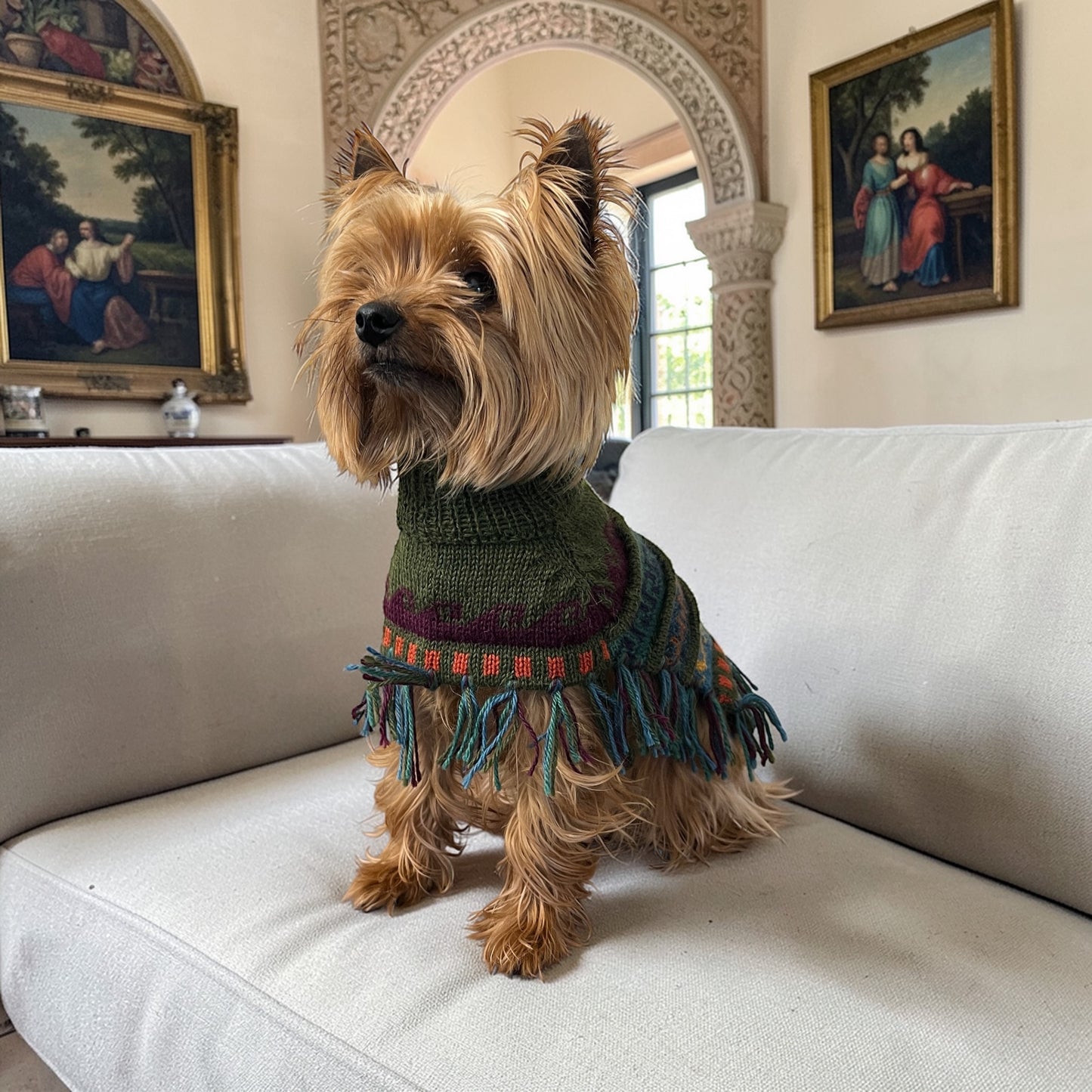 Military Green Alpaca Dog Poncho – Handmade in Peru (Sizes XX0–8)