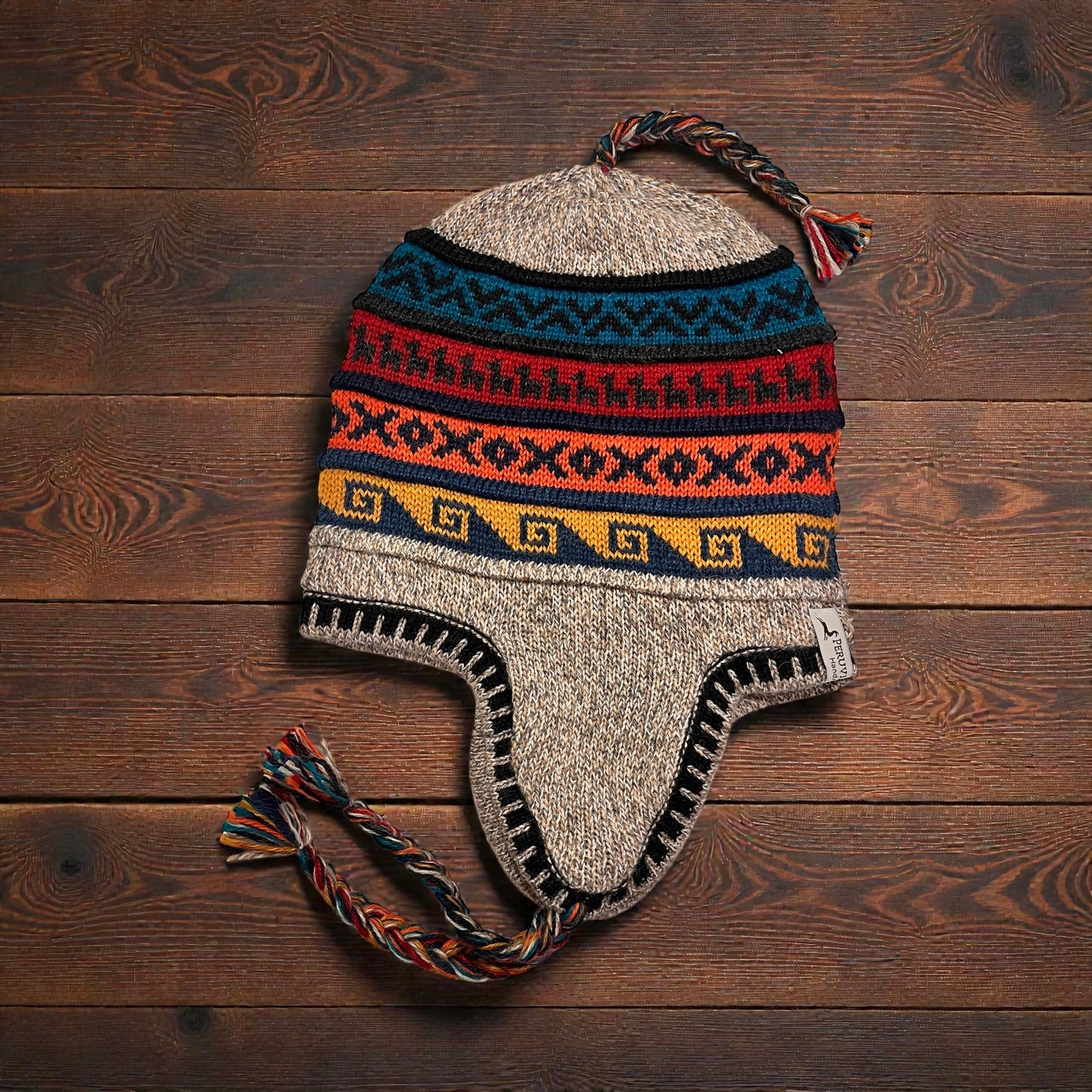 Reversible Alpaca Chullo Beanie (ROUND EAR). Size L.