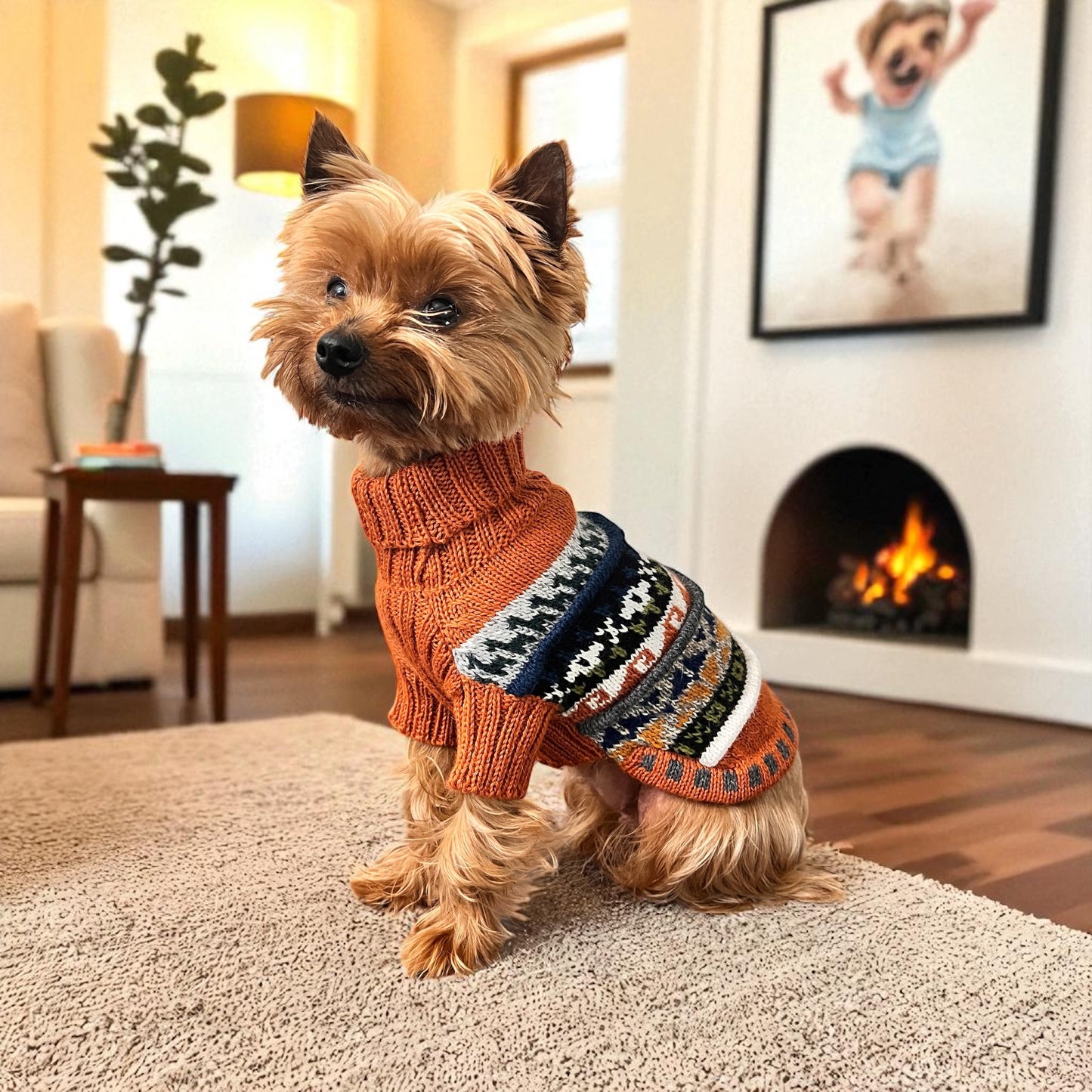 BURNT ORANGE QUARTER SLEEVE DOG SWEATER