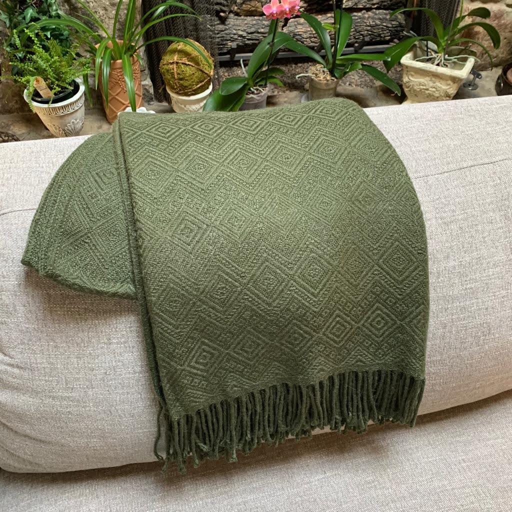 Hand-loomed Military Green Alpaca throw blanket