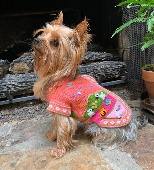 CORAL PINK zip up dog sweater (sizes X0-8)