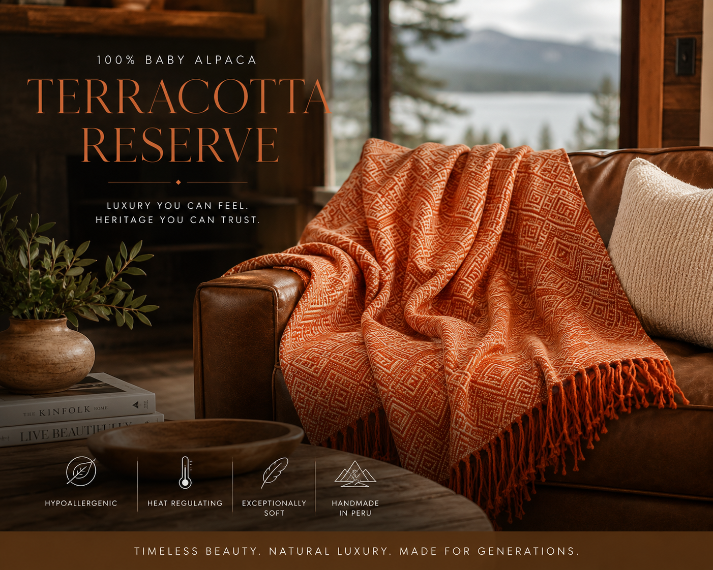 Terracotta Reserve Alpaca Throw Blanket (Beige & Orange)