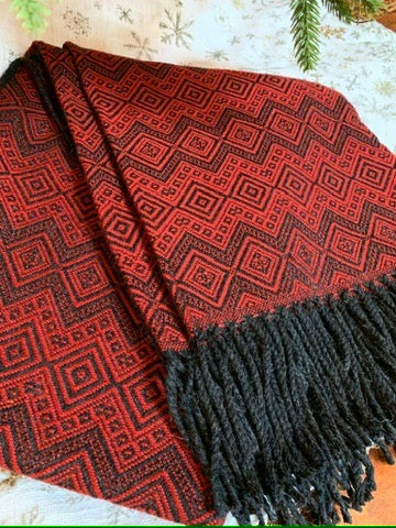 INCA RED and CHARCOAL Hand-loomed Alpaca Blanket