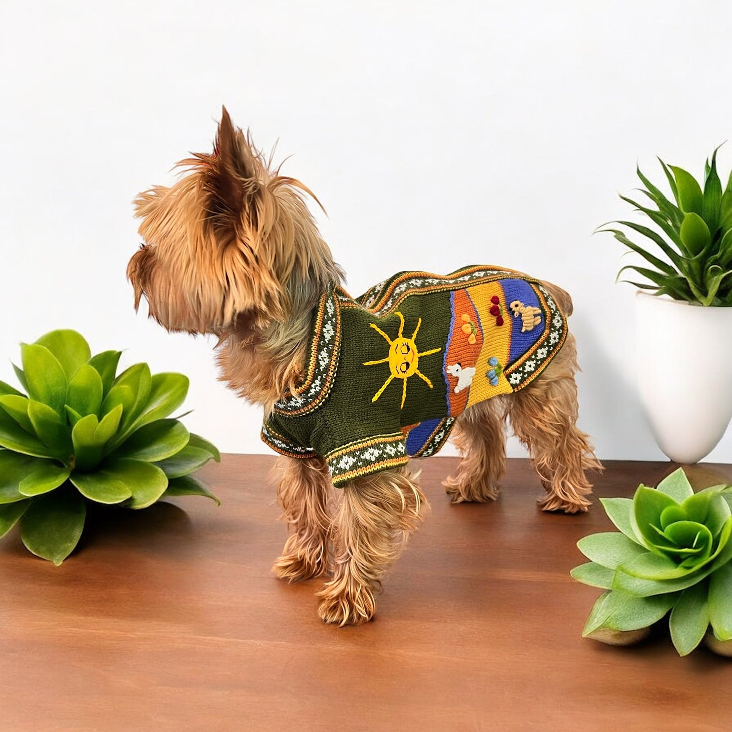 MILITARY GREEN Handmade Peruvian Dog Sweater All Sizes (X0-14)