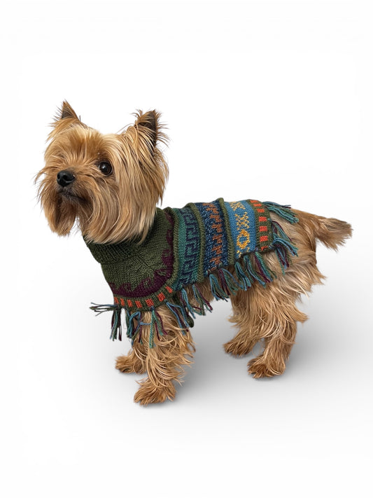 Military Green Alpaca Dog Poncho – Handmade in Peru (Sizes XX0–8)