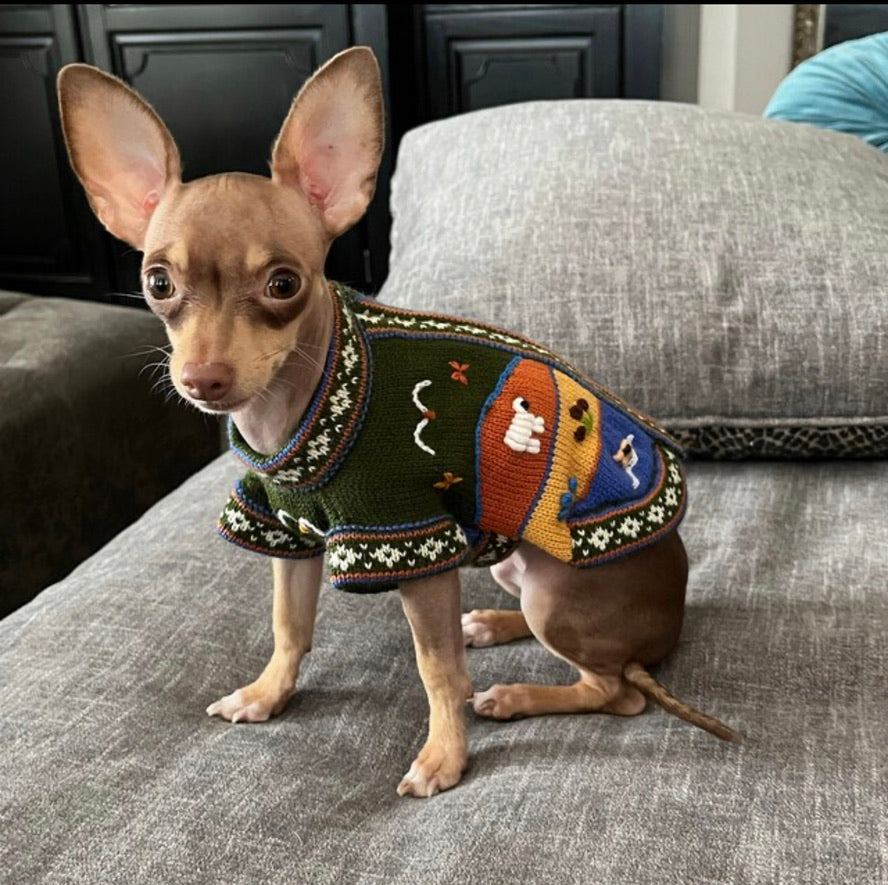 MILITARY GREEN Handmade Peruvian Dog Sweater All Sizes (X0-14)