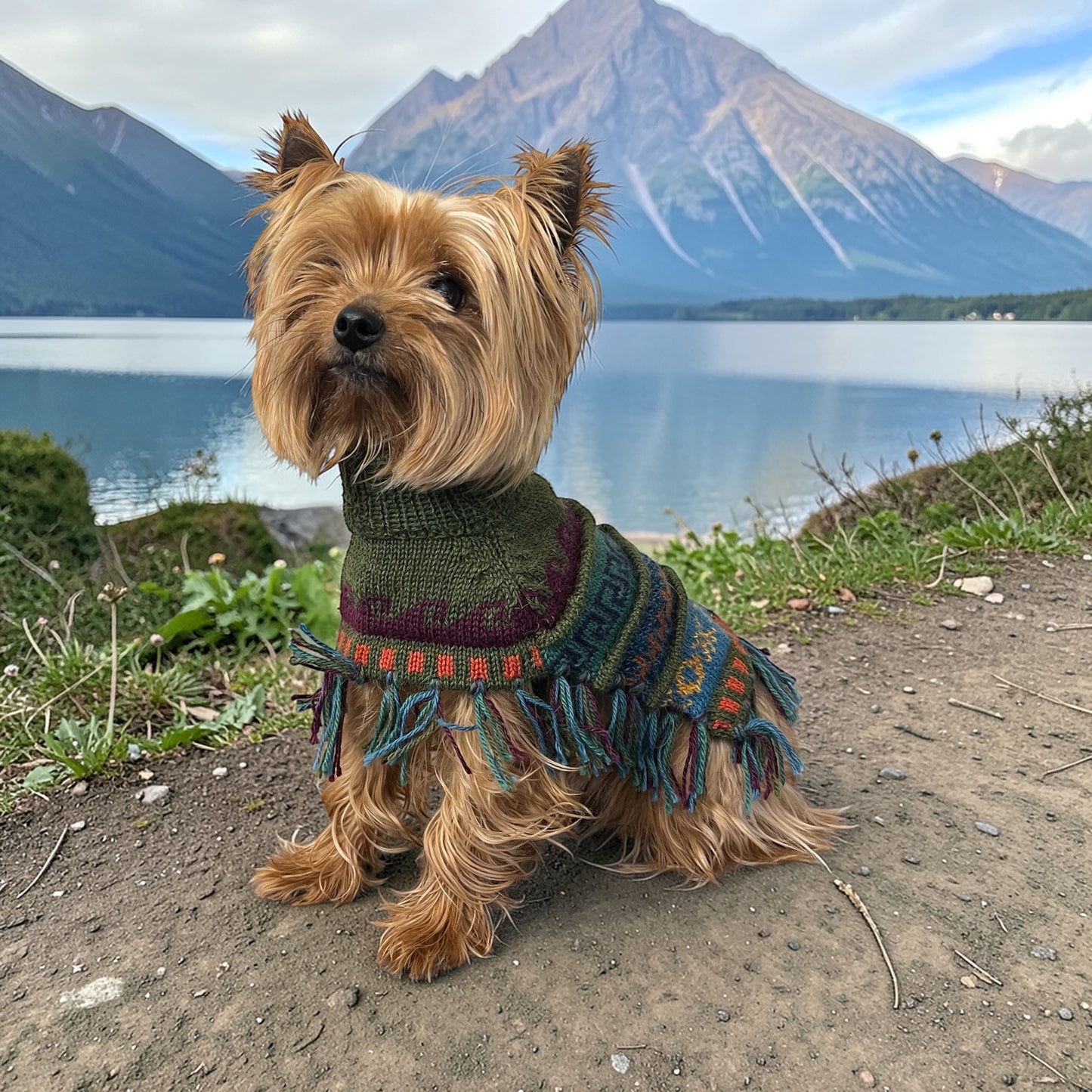 Military Green Alpaca Dog Poncho – Handmade in Peru (Sizes XX0–8)