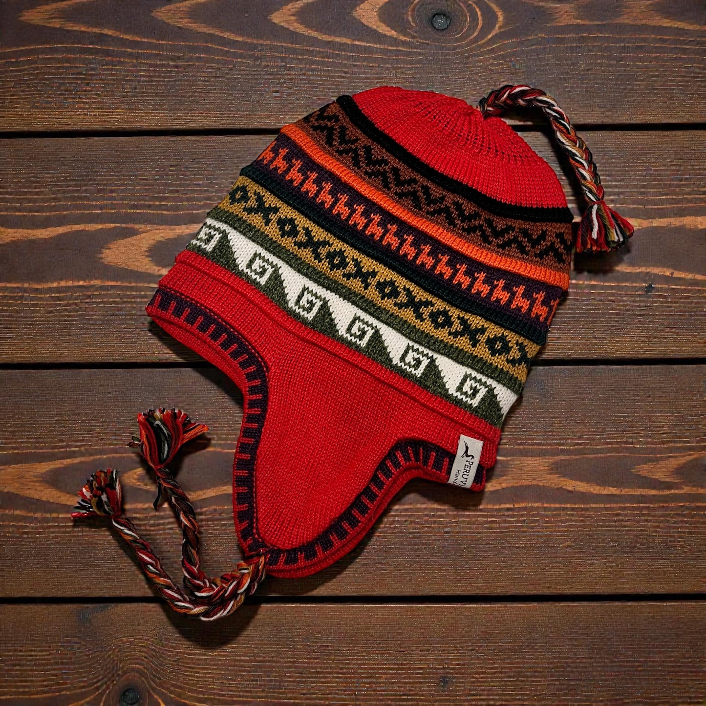 Reversible Alpaca Chullo Beanie (ROUND EAR). Size L.