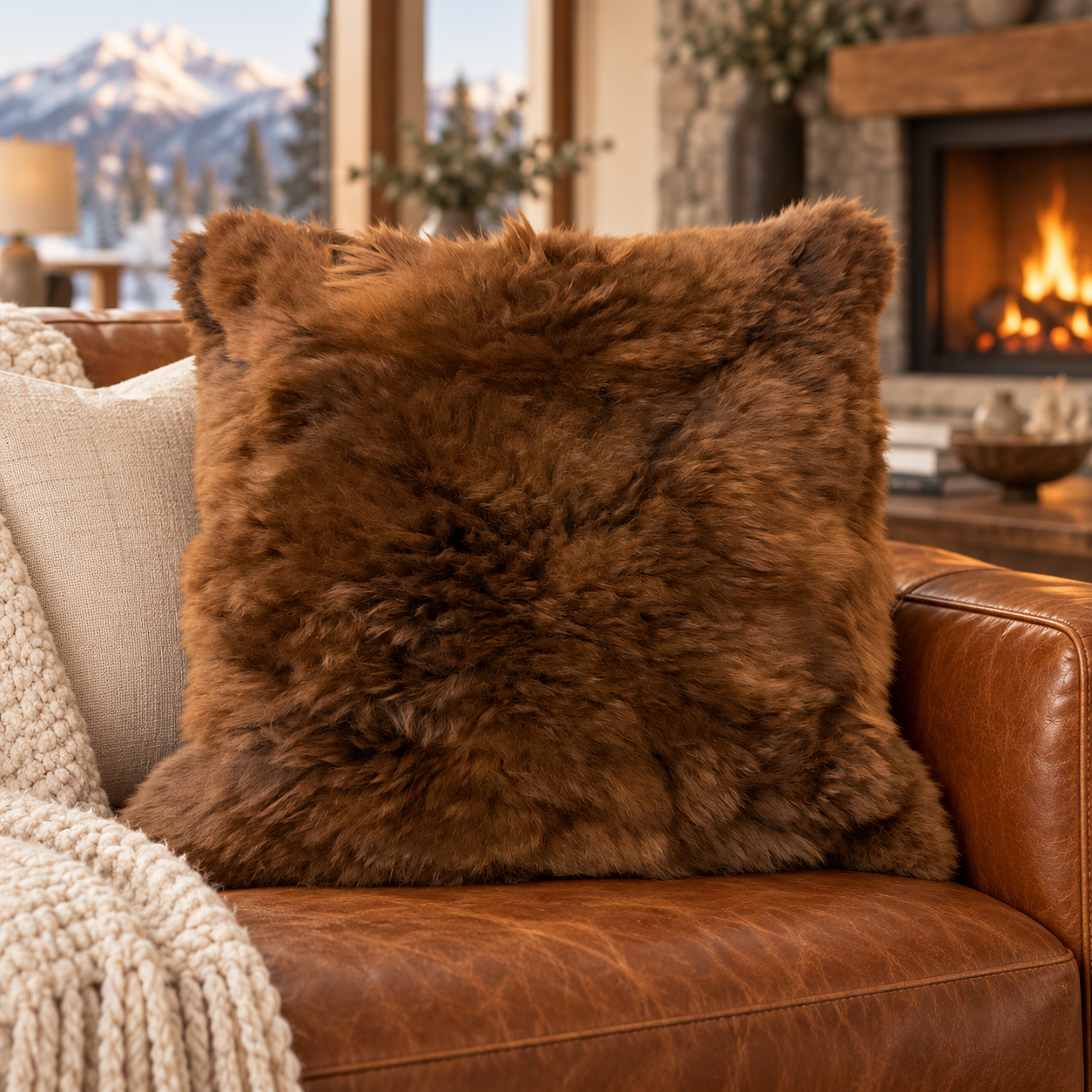 Baby Alpaca Fur Pillow 20x20 (brown Collection)