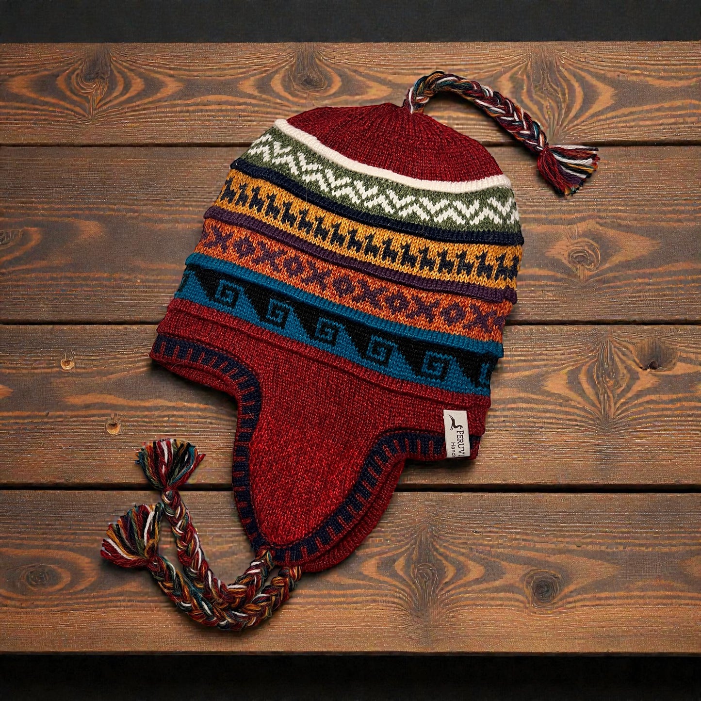 Reversible Alpaca Chullo Beanie (ROUND EAR). Size L.