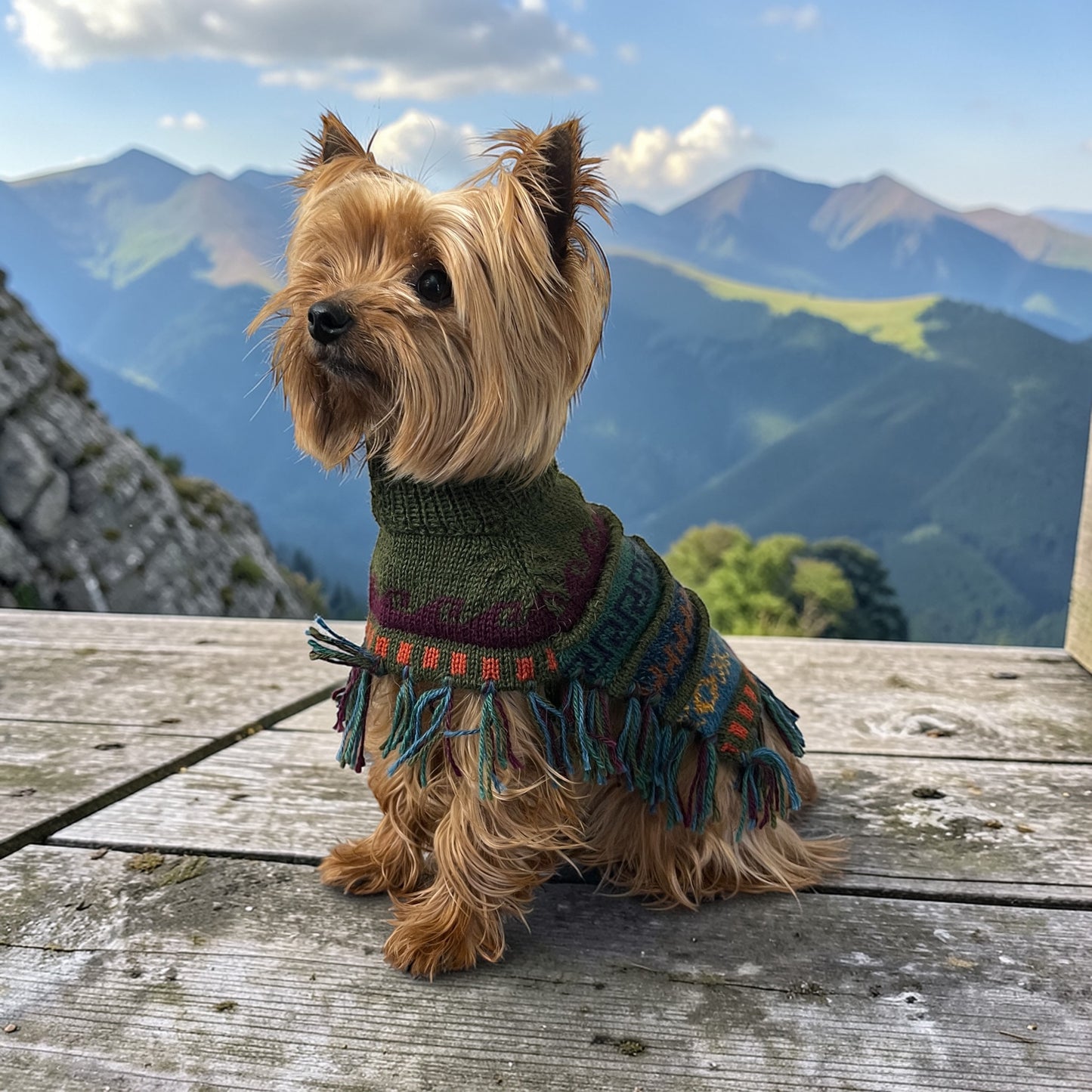 Military Green Alpaca Dog Poncho – Handmade in Peru (Sizes XX0–8)