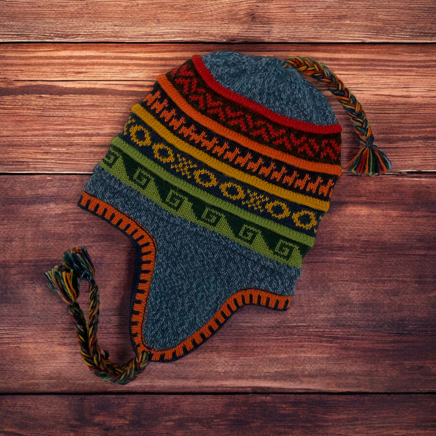 Reversible Alpaca Chullo Beanie (ROUND EAR). Size L.