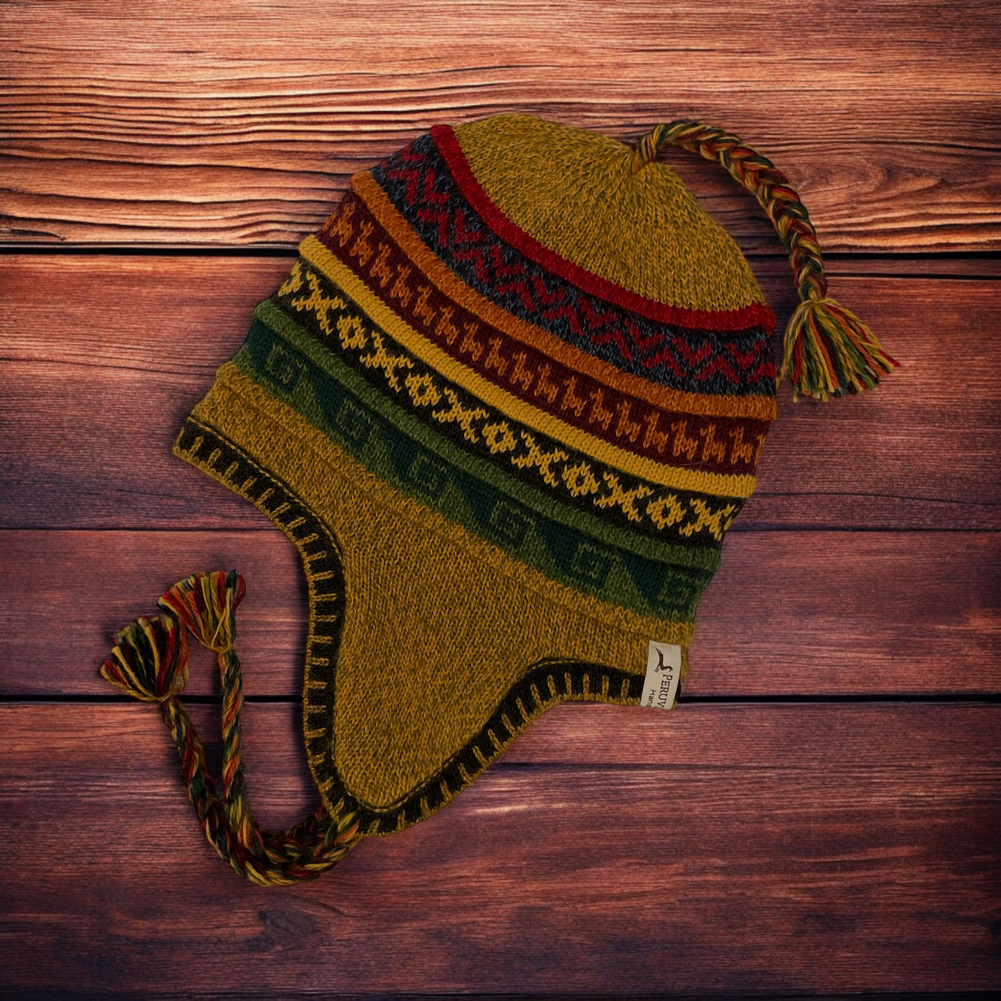 Reversible Alpaca Chullo Beanie (ROUND EAR). Size L.